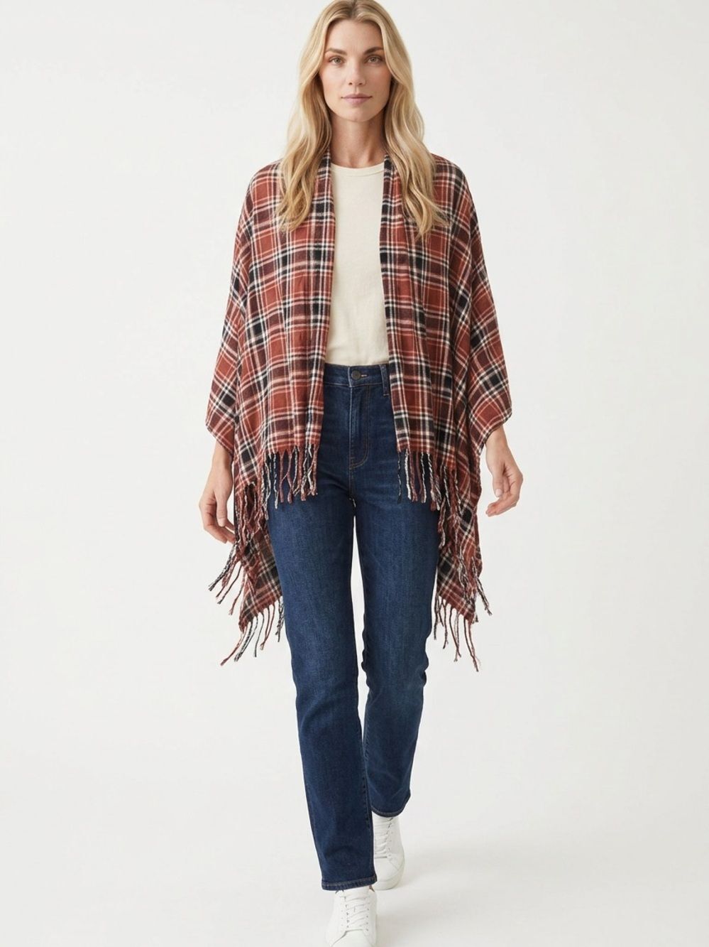 ALTAR’D STATE | NEW Plaid Fringe Shawl Waterfall Open Front Women’s Size X-Small